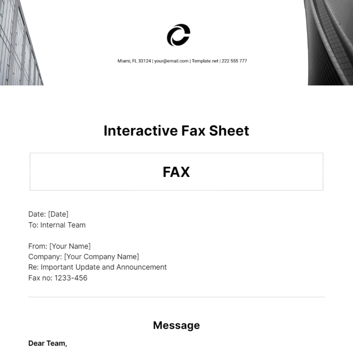 Interactive Fax Sheet Template