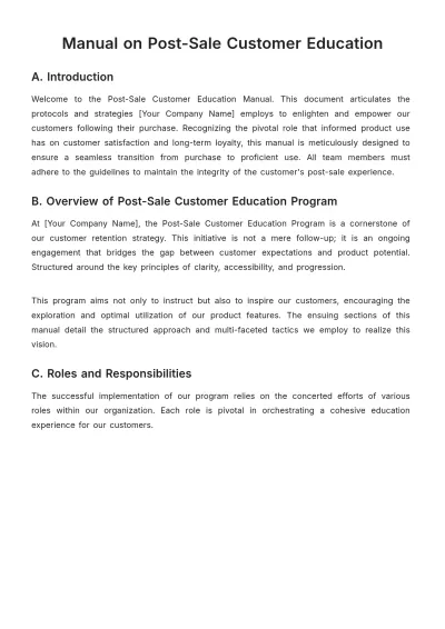 Free Manual on Post-Sale Customer Education Template to Edit Online