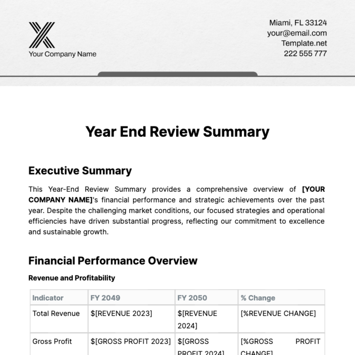 Year End Review Summary Template