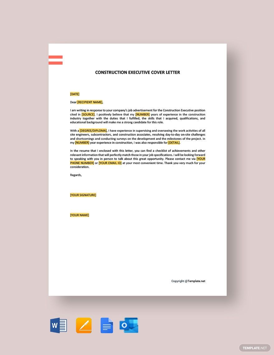 Construction Executive Cover Letter Template