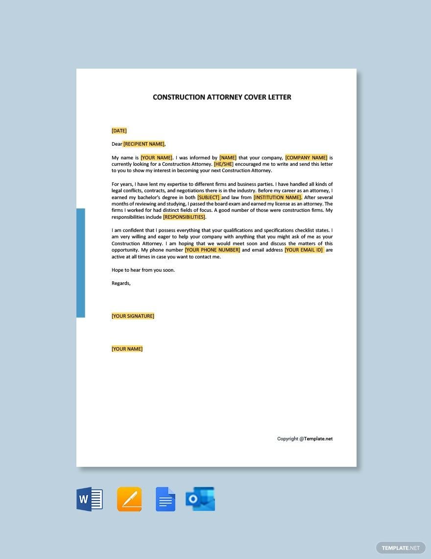 Construction Attorney Cover Letter Template