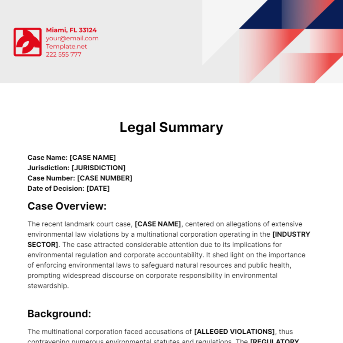 Legal Summary Template Edit Online Download Example Template