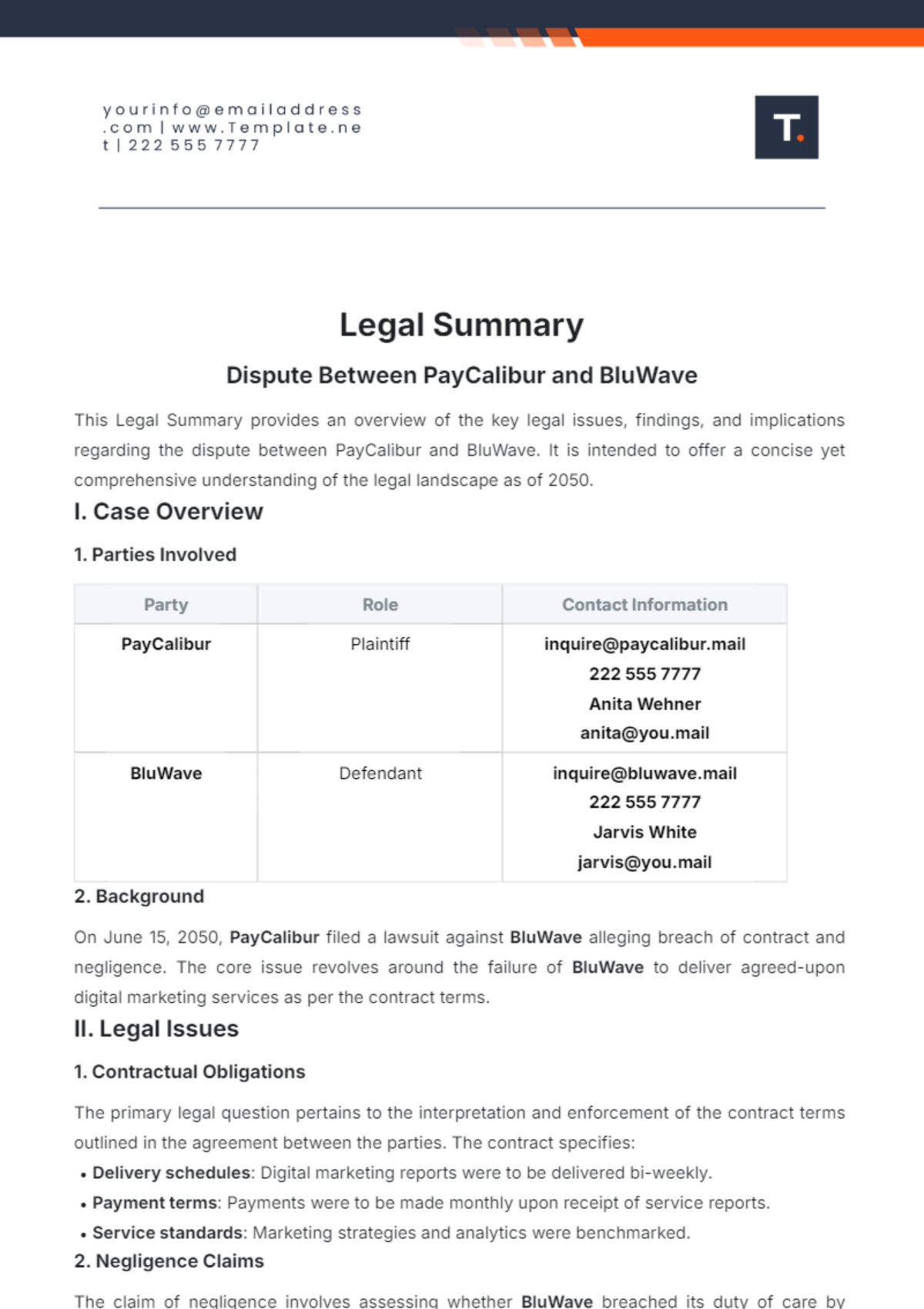 Legal Summary Template - Edit Online & Download