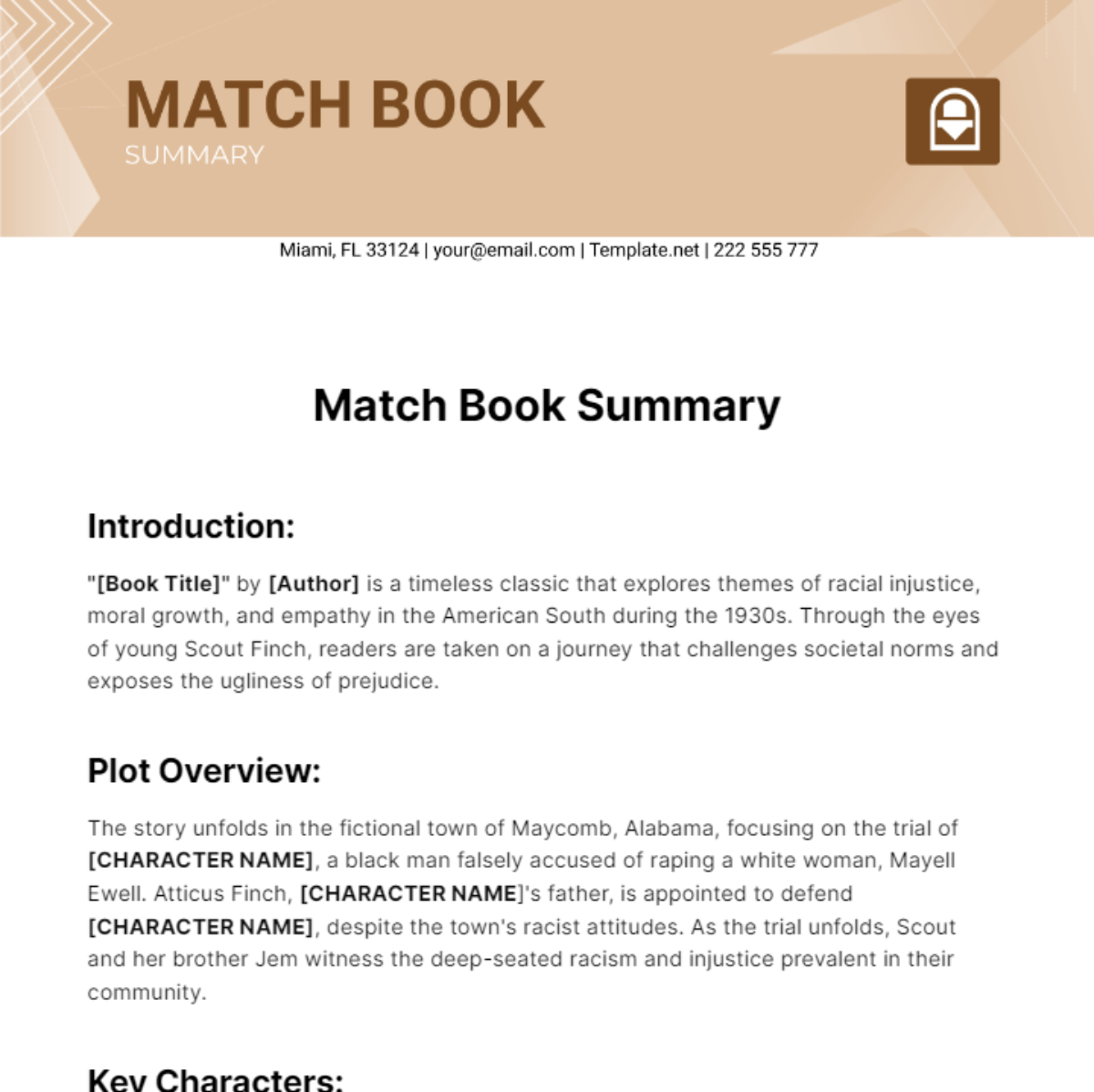 Match Book Summary Template
