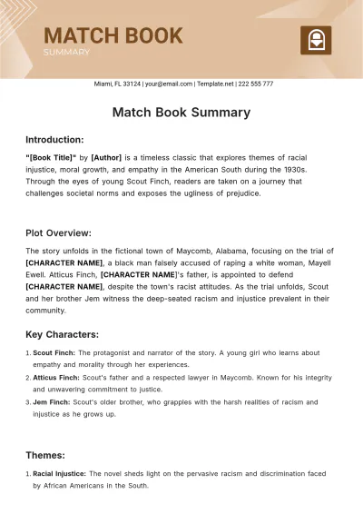 Free Match Book Summary Template to Edit Online