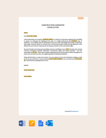 Free Construction Carpenter Cover Letter Template
