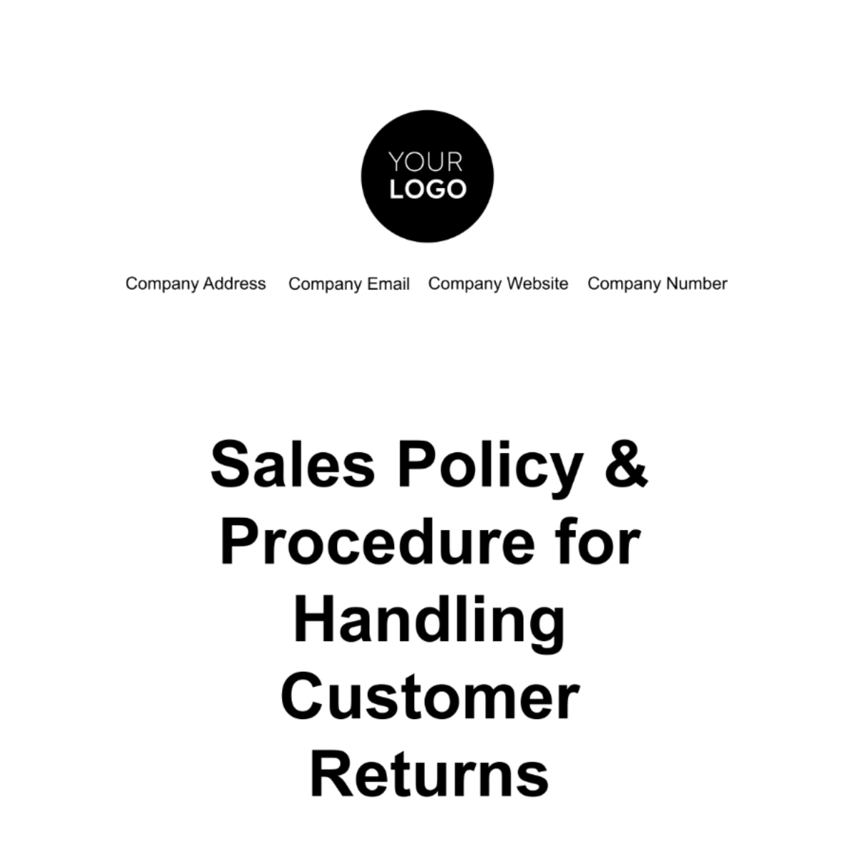 Sales Policy & Procedure for Handling Customer Returns Template
