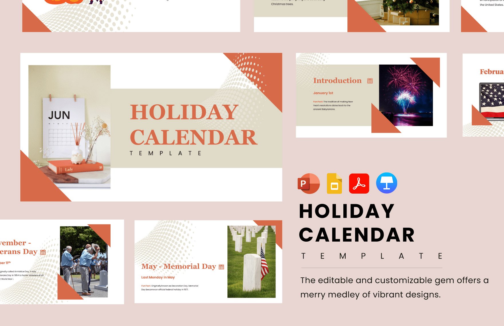 Holiday Calendar Template in PDF, PowerPoint, Google Slides, Apple Keynote