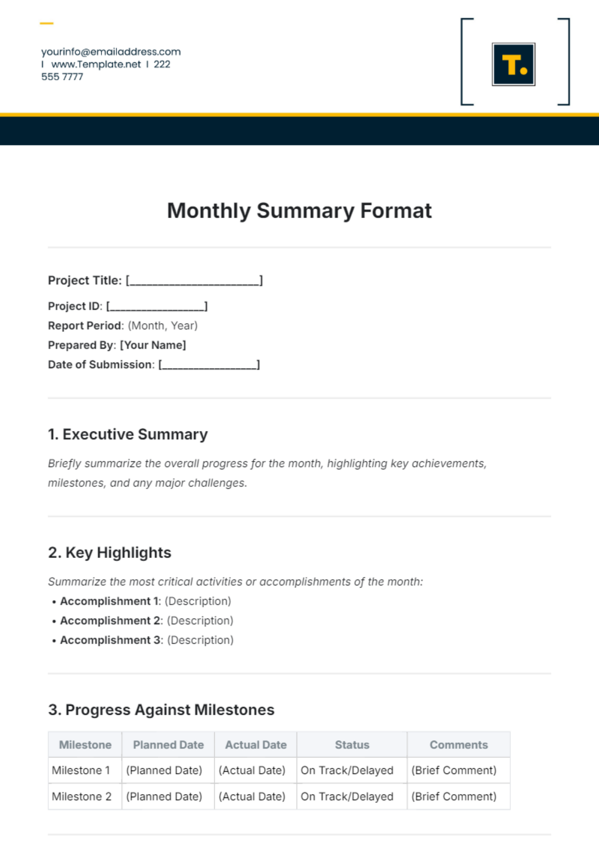 Monthly Summary Format Template - Edit Online & Download