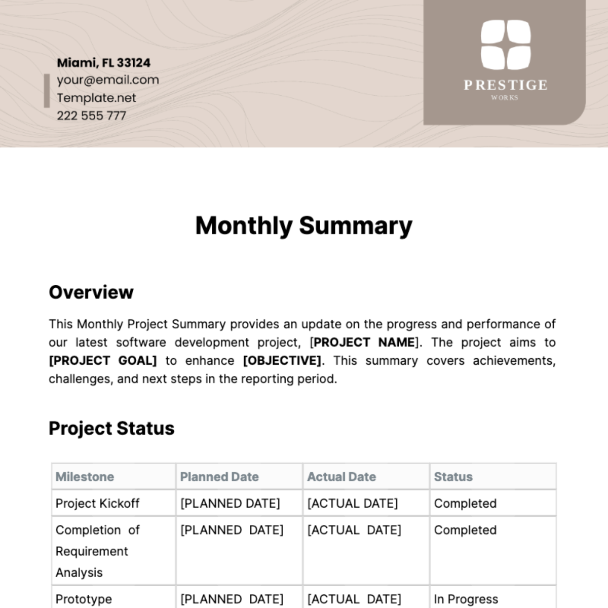 Monthly Summary Template