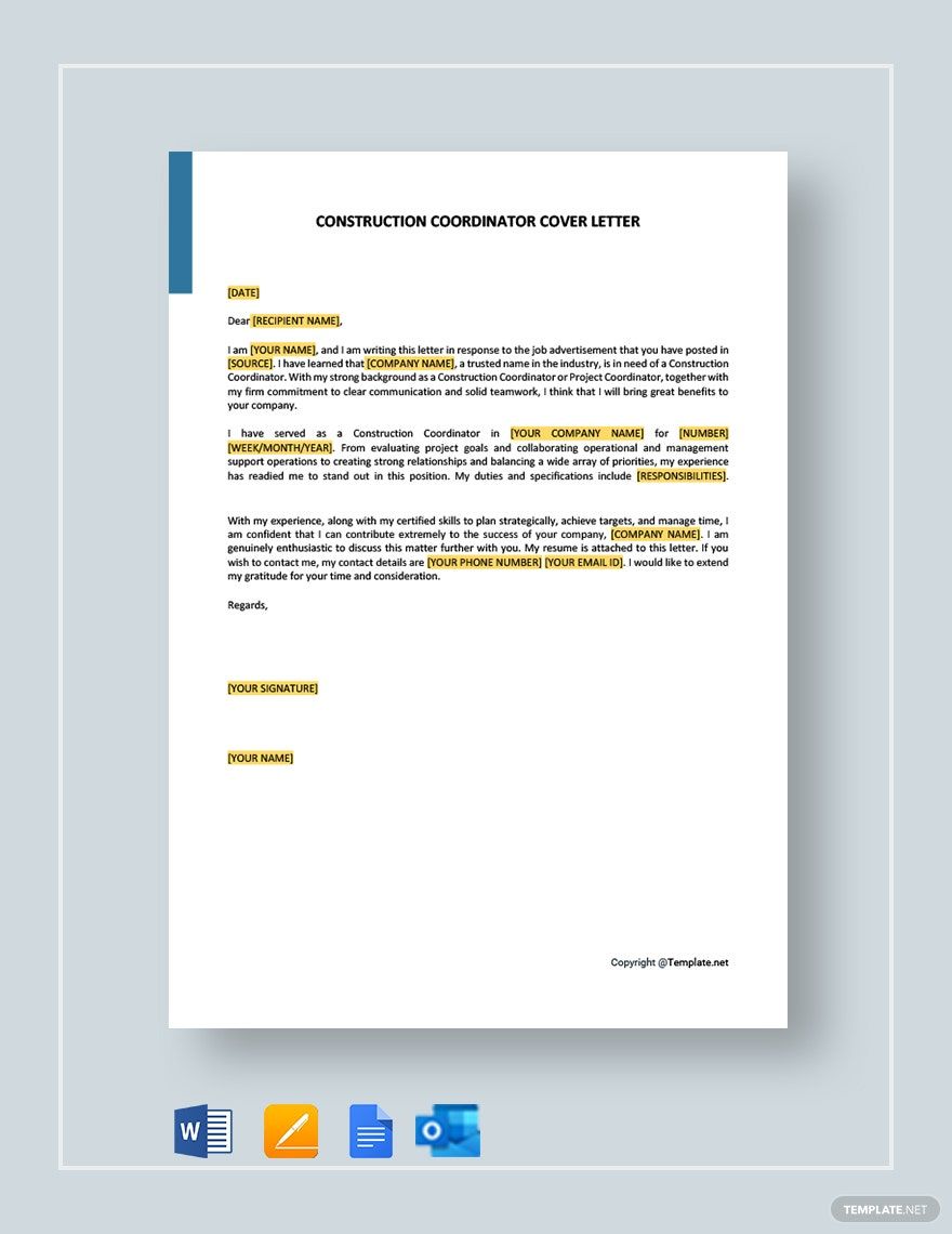 Construction Coordinator Cover Letter Template