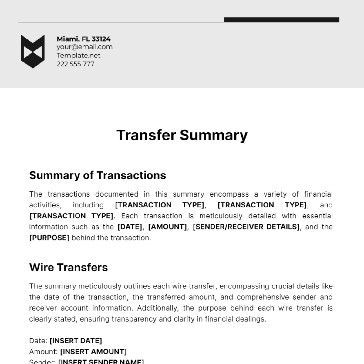 Transfer Summary Template