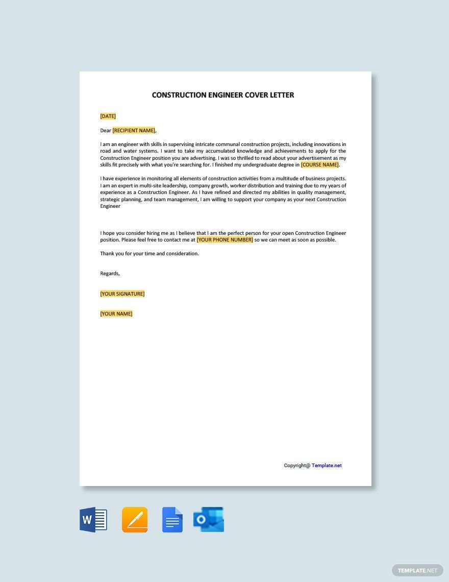 Construction Engineer Cover Letter Template