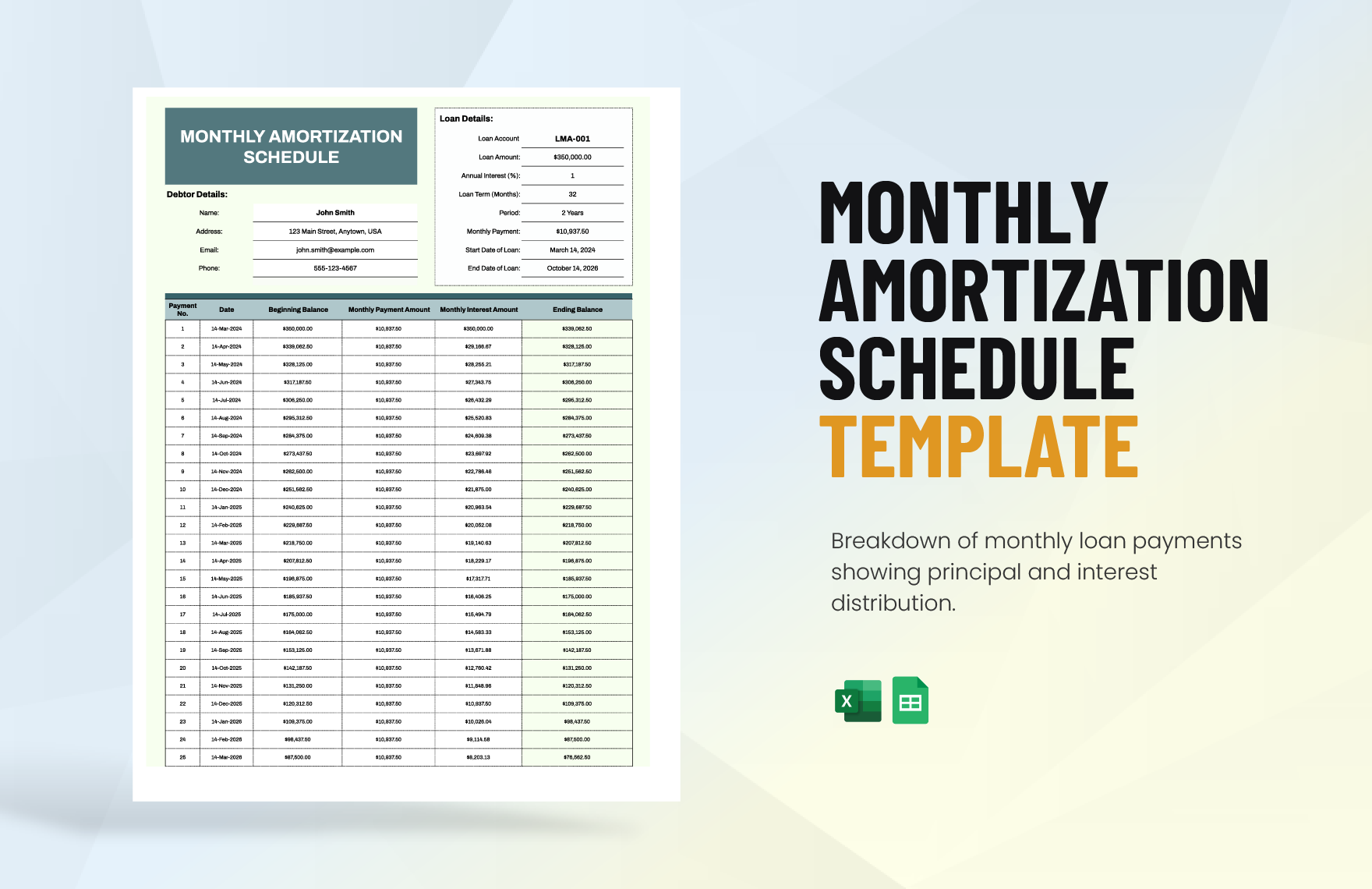 Monthly Amortization Schedule Template