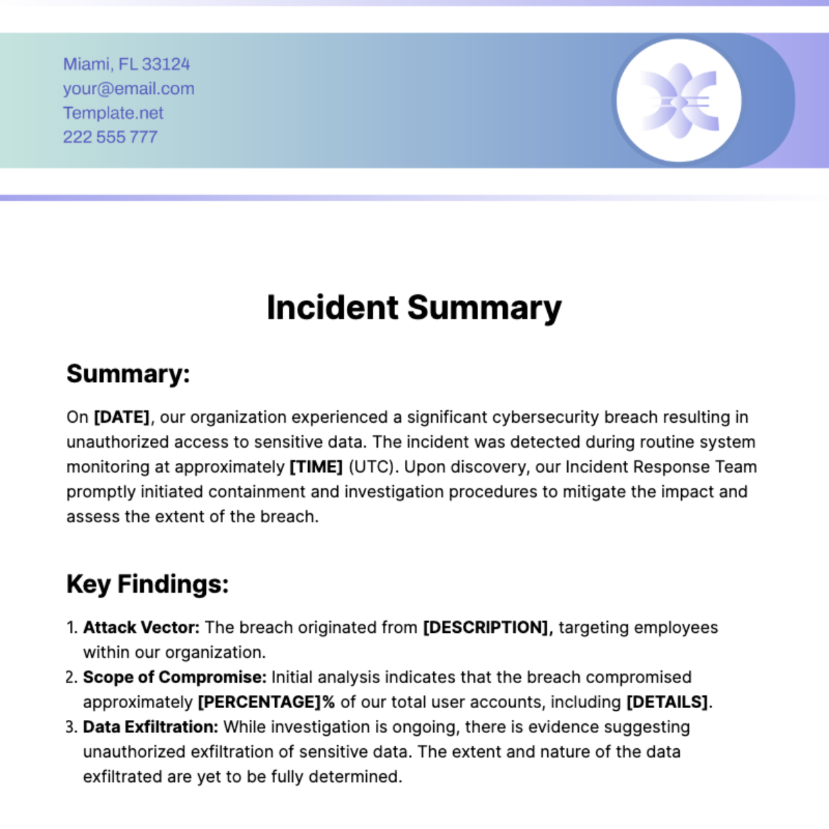 Incident Summary Template