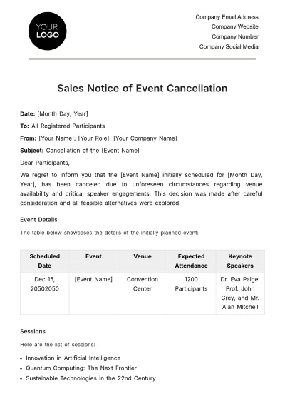 Free Sales Notice of Event Cancellation Template to Edit Online