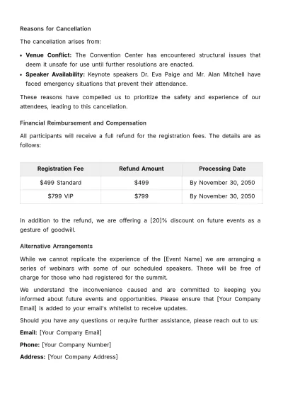 Free Sales Notice of Event Cancellation Template to Edit Online