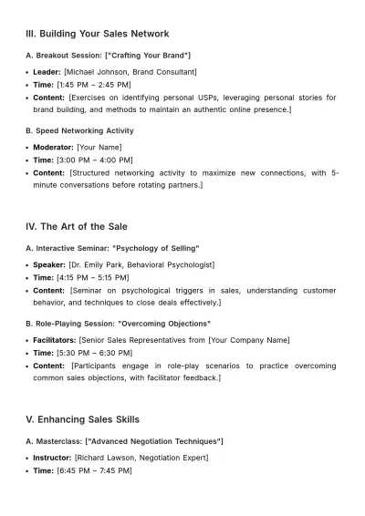 Free Sales Networking Event Topic Outline Template to Edit Online