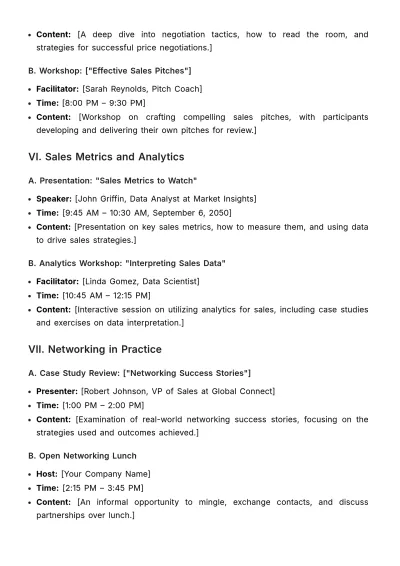 Free Sales Networking Event Topic Outline Template to Edit Online