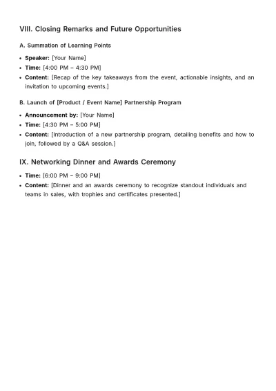 Free Sales Networking Event Topic Outline Template to Edit Online