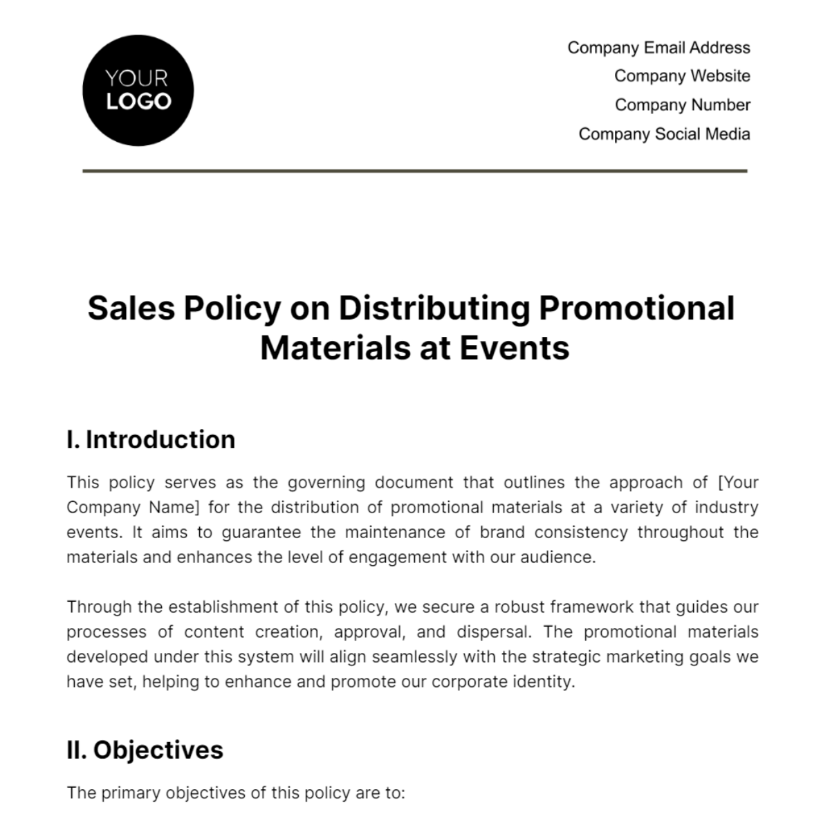 Free Sales Policy on Distributing Promotional Materials at Events Template