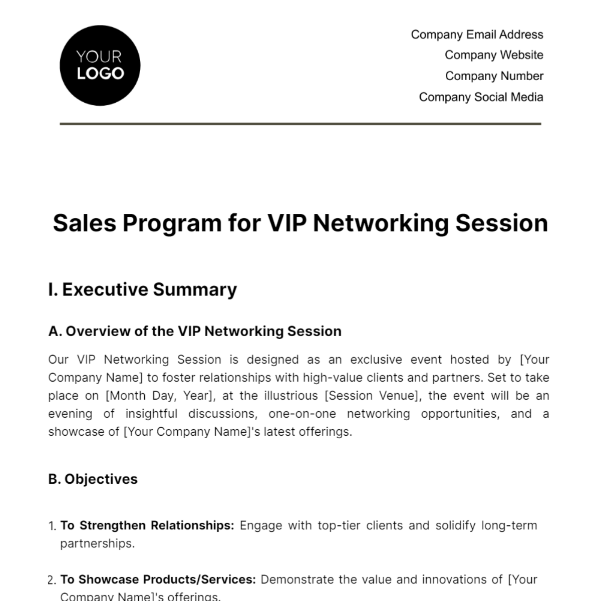 Free Sales Program for VIP Networking Session Template