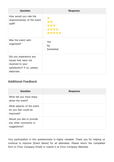 Free Sales Trade Show Attendee Feedback Questionnaire Template to Edit Online