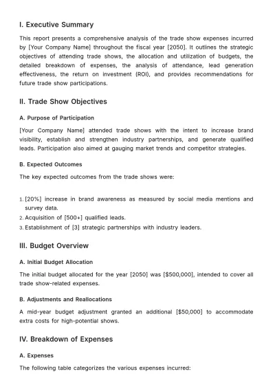 Free Sales Report on Trade Show Expenses Template to Edit Online