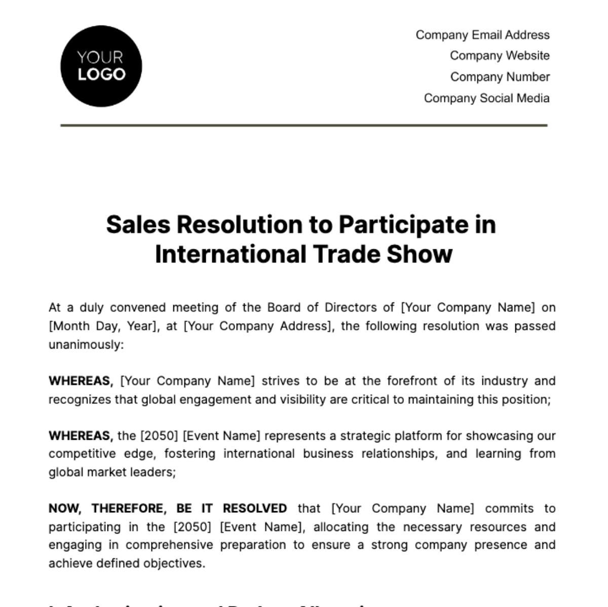 Free Sales Resolution to Participate in International Trade Show Template