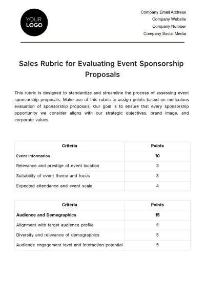 Free Sales Rubric for Evaluating Event Sponsorship Proposals Template to Edit Online