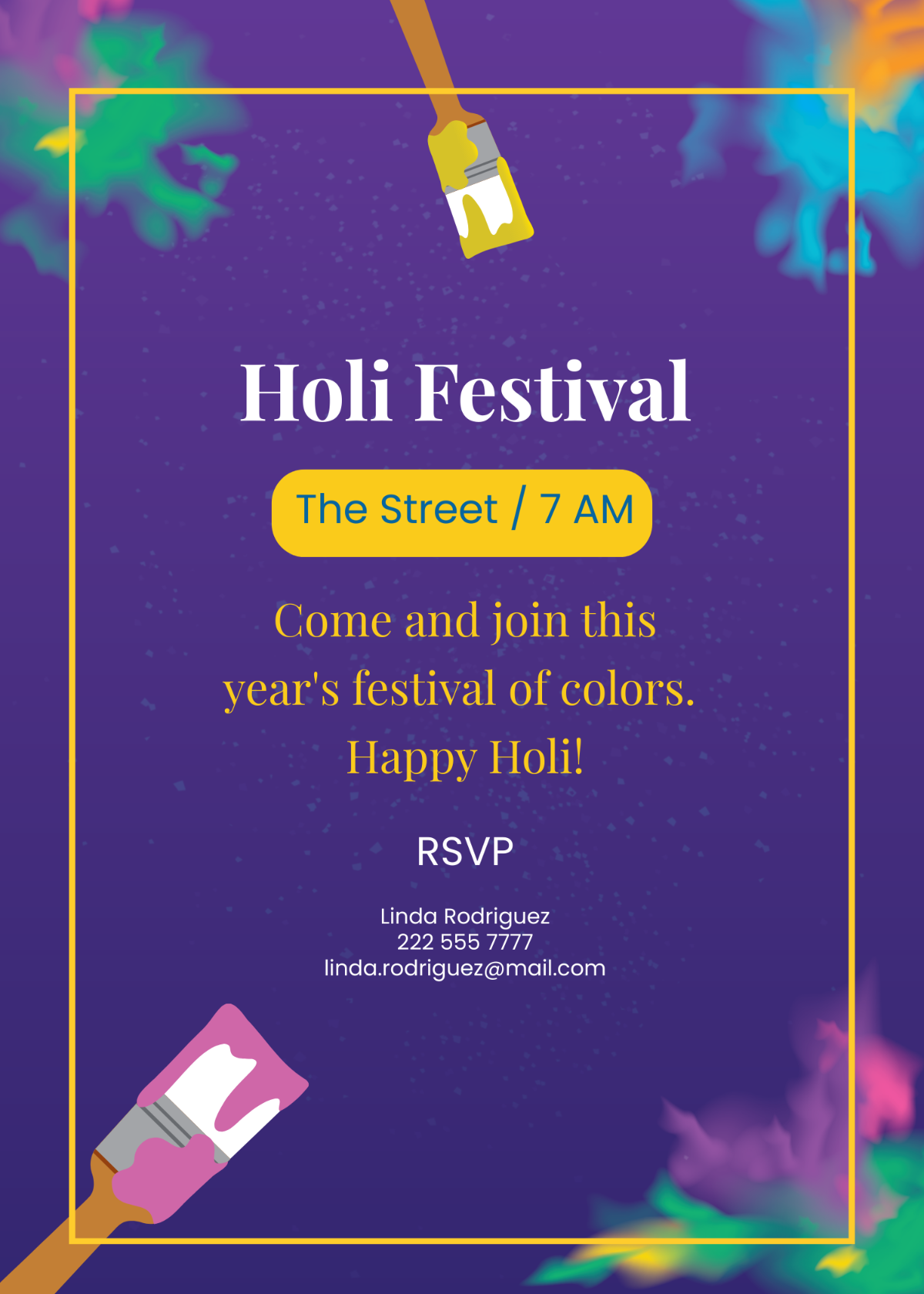 Happy Holi Invitation Card Template - Edit Online & Download