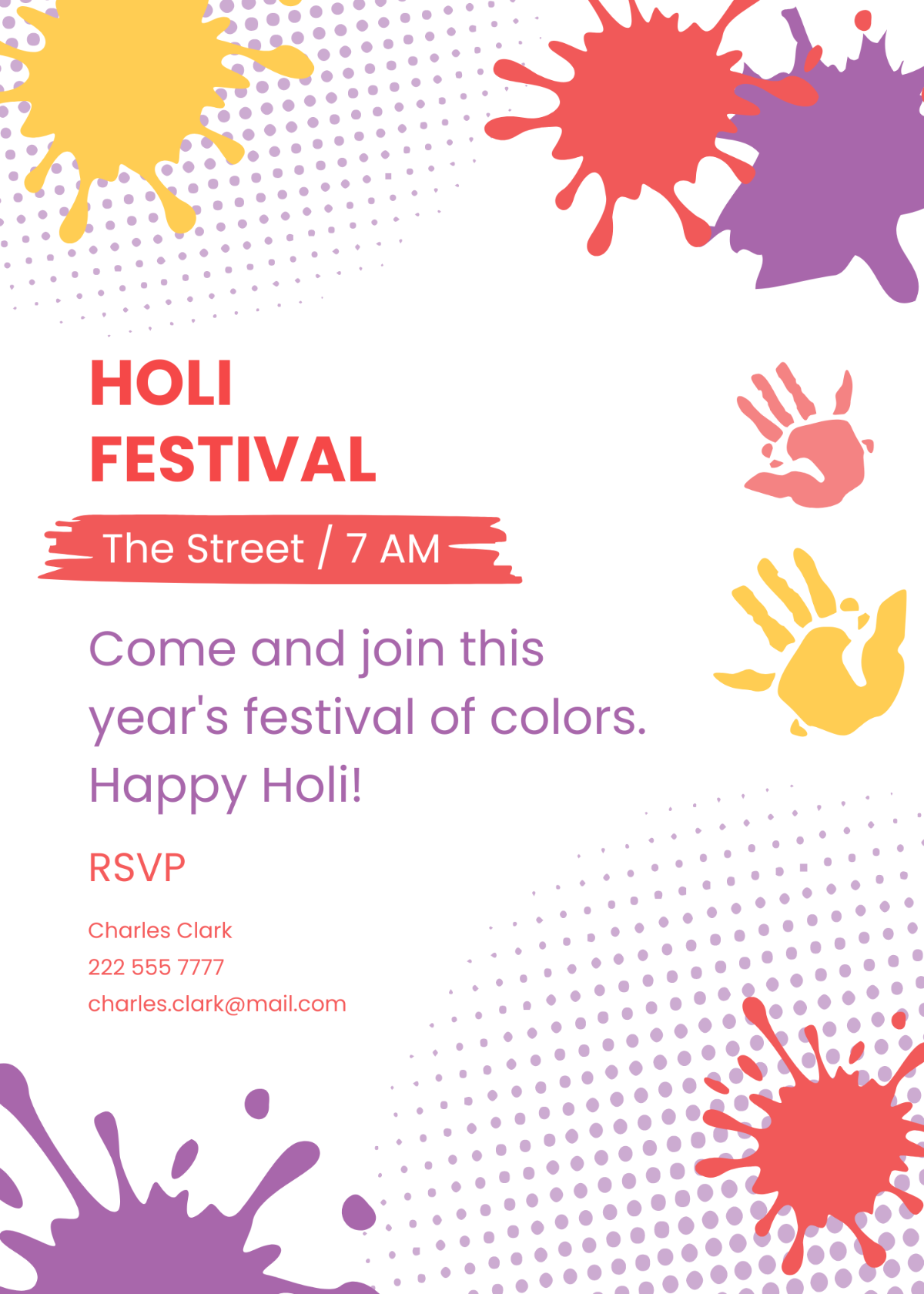 holi invitation card sample