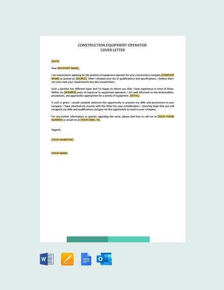 Free Construction Equipment Operator Cover Letter Template