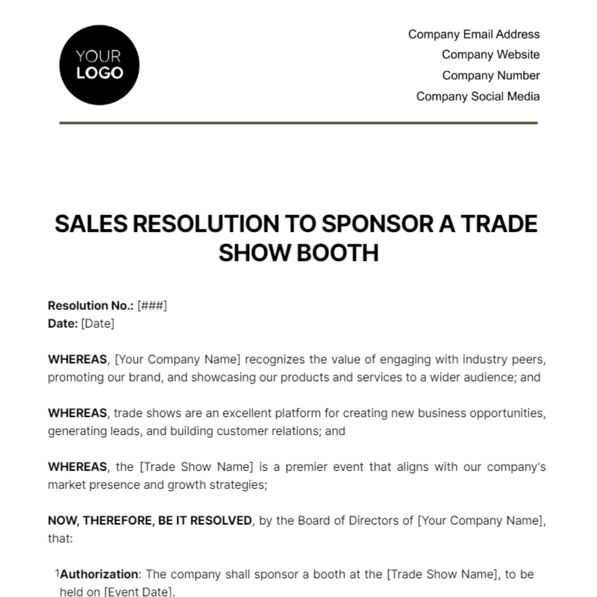 Sales Resolution to Sponsor a Trade Show Booth Template