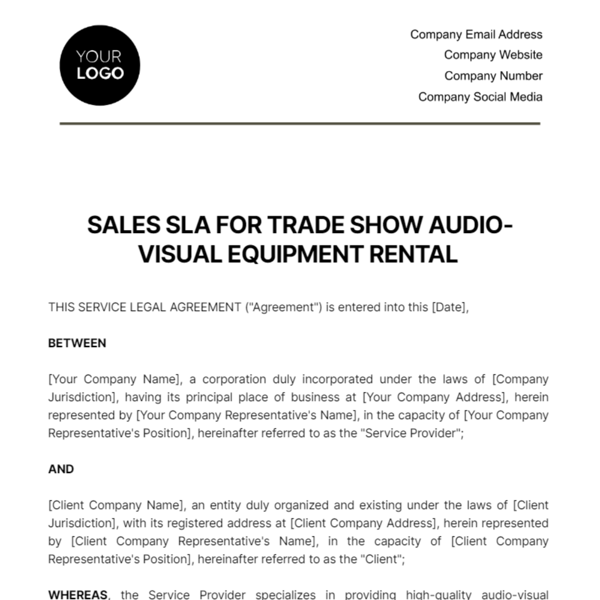 Sales SLA for Trade Show Audio-Visual Equipment Rental Template
