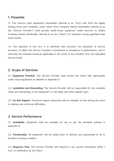 Free Sales SLA for Trade Show Audio-Visual Equipment Rental Template to Edit Online