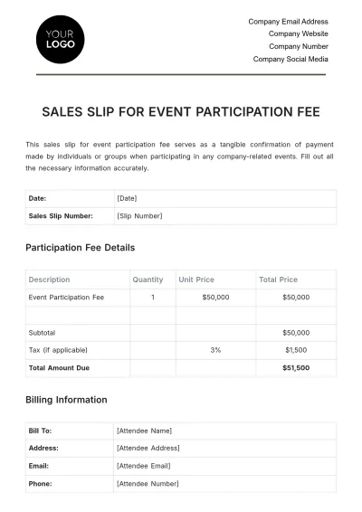 Free Sales Slip for Event Participation Fee Template to Edit Online
