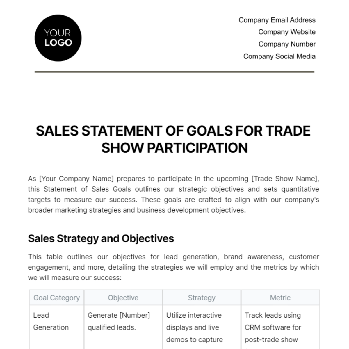 Sales Statement of Goals for Trade Show Participation Template