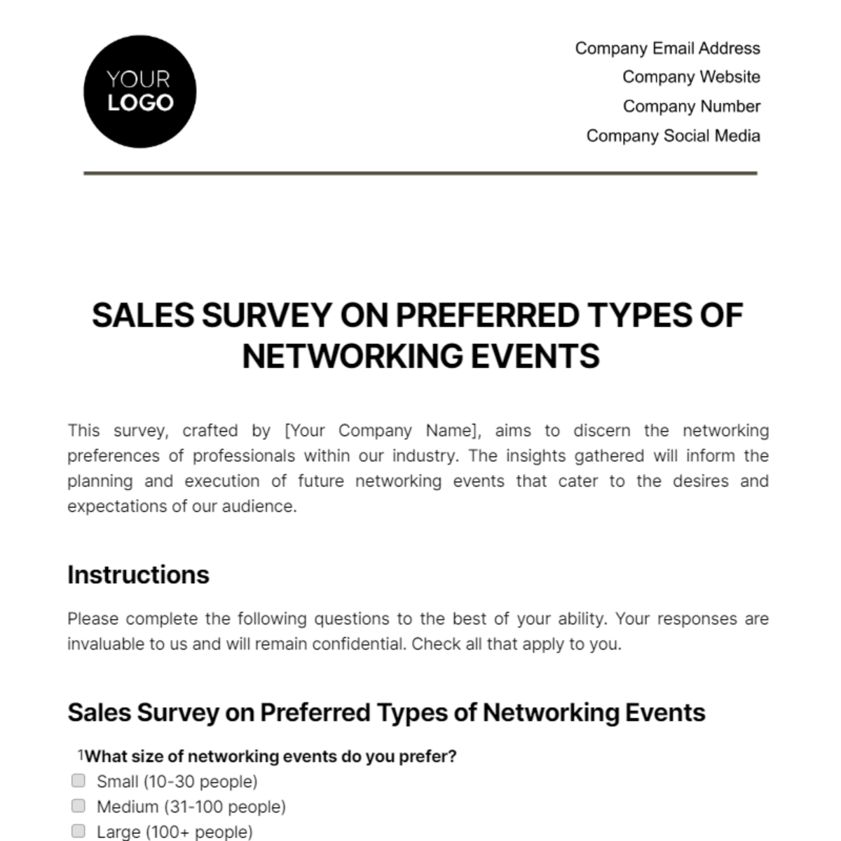 Sales Survey on Preferred Types of Networking Events Template