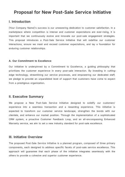 Free Proposal for New Post-Sale Service Initiative Template to Edit Online