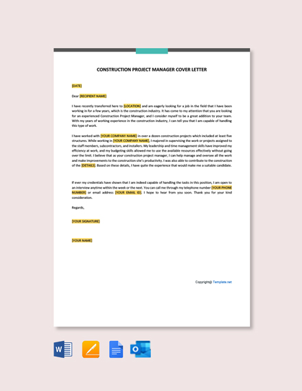 Construction Project Manager Cover Letter Template Free Pdf Google Docs Word Apple Pages Template Net