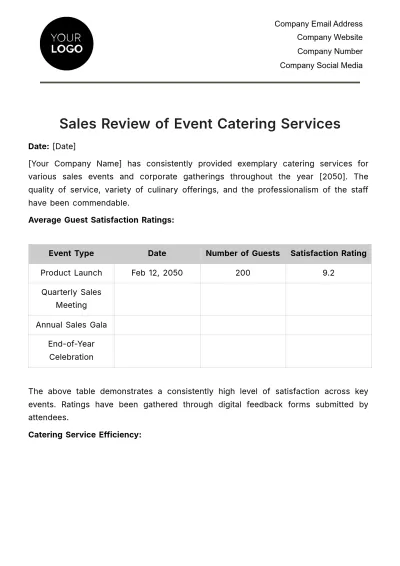 Free Sales Review of Event Catering Services Template to Edit Online