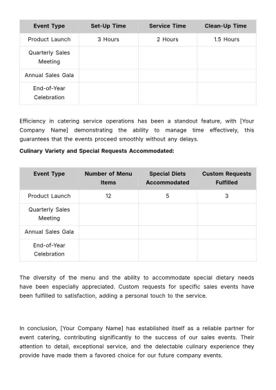 Free Sales Review of Event Catering Services Template to Edit Online