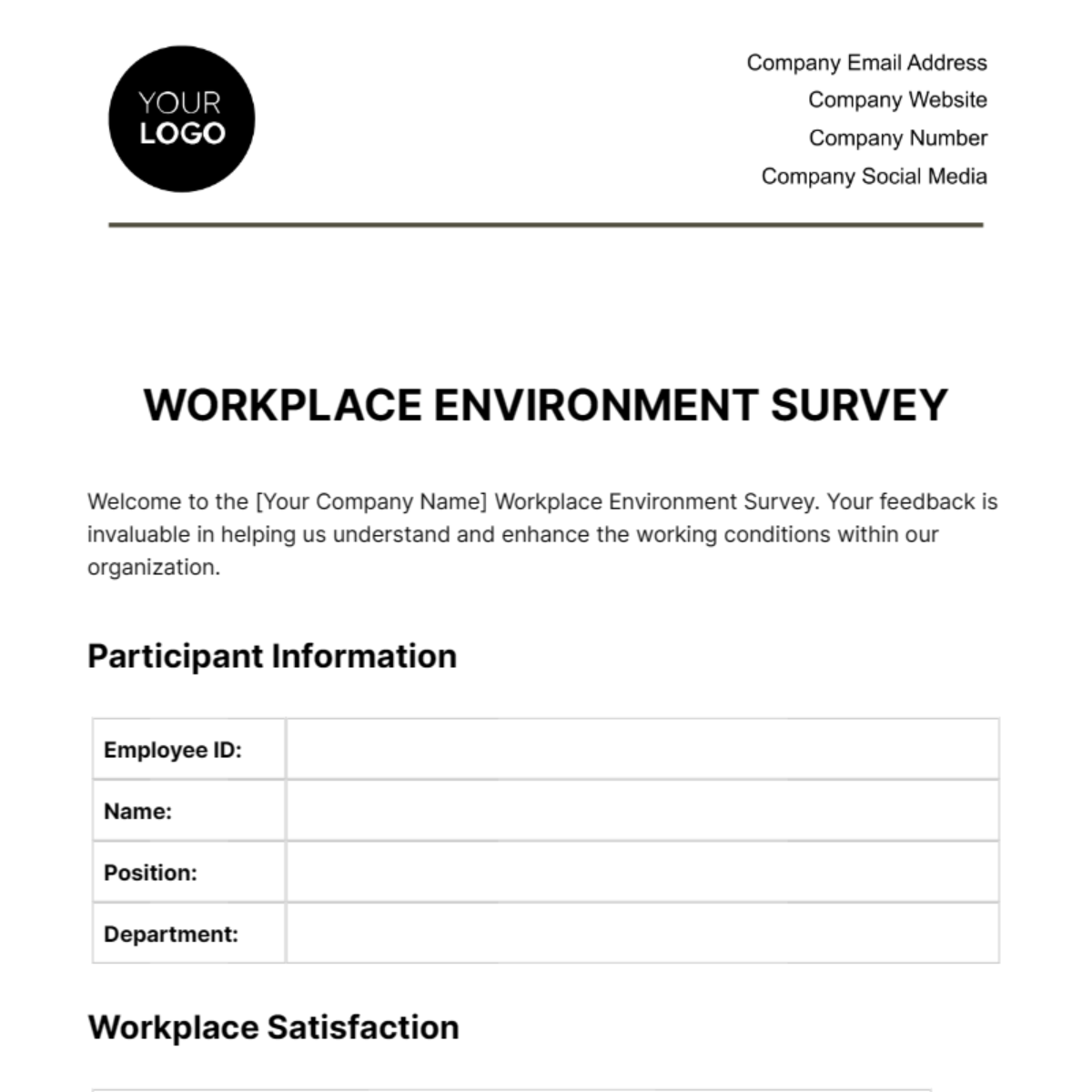 Workplace Environment Survey Template