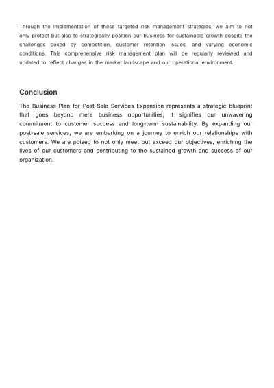 Free Business Plan for Post-Sale Services Template to Edit Online