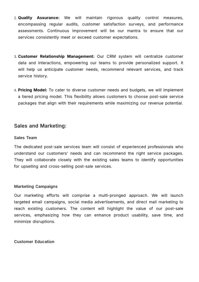 Free Business Plan for Post-Sale Services Template to Edit Online