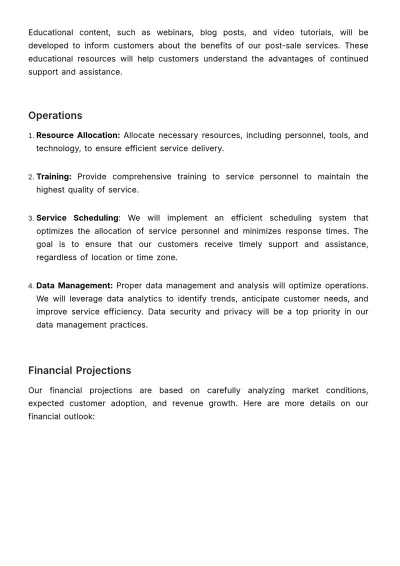 Free Business Plan for Post-Sale Services Template to Edit Online