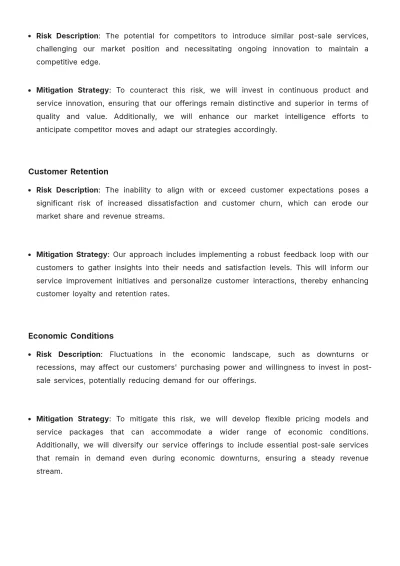 Free Business Plan for Post-Sale Services Template to Edit Online
