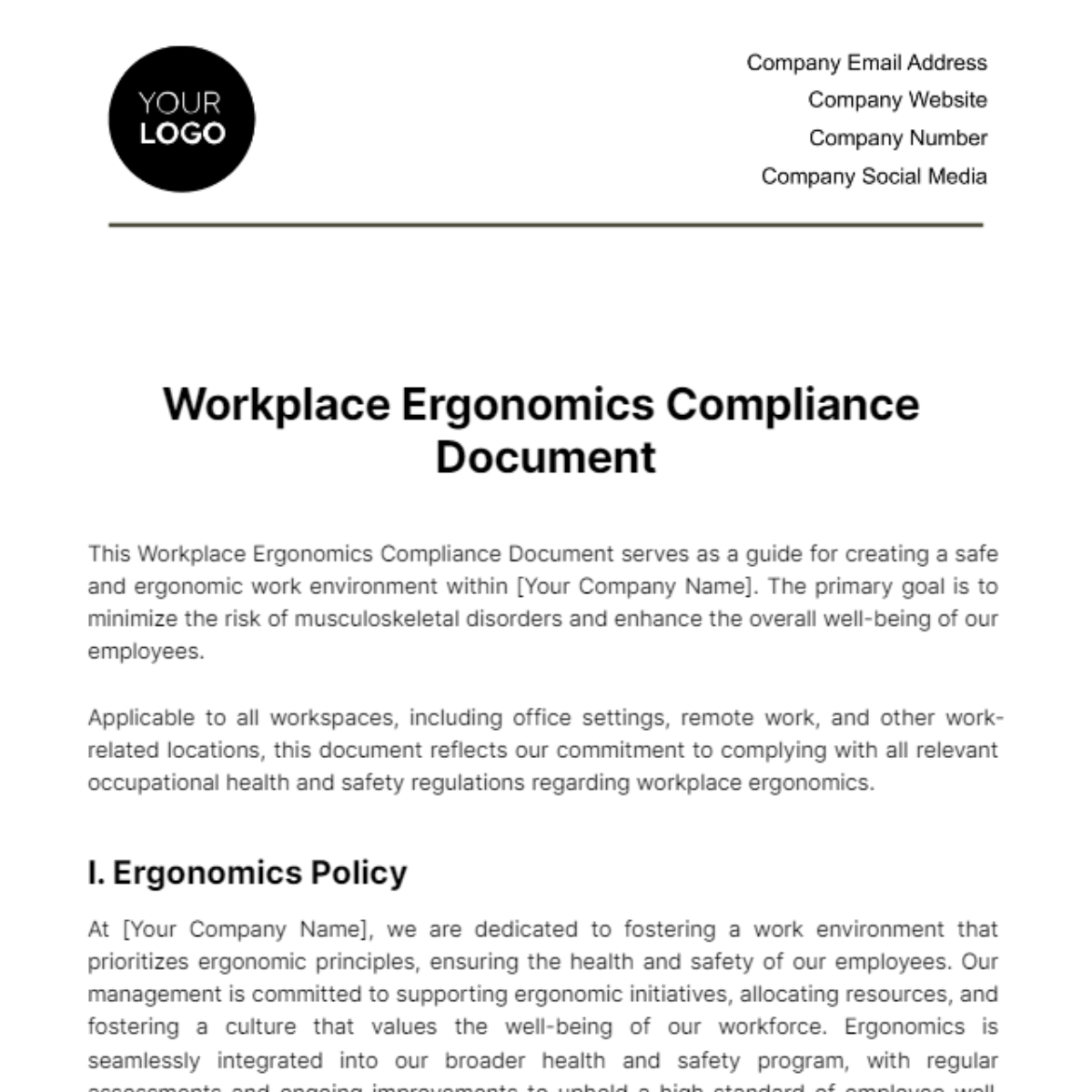 Workplace Ergonomics Compliance Document Template - Edit Online & Download