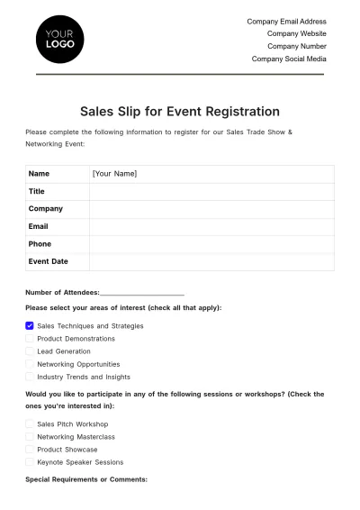 Free Sales Slip for Event Registration Template to Edit Online